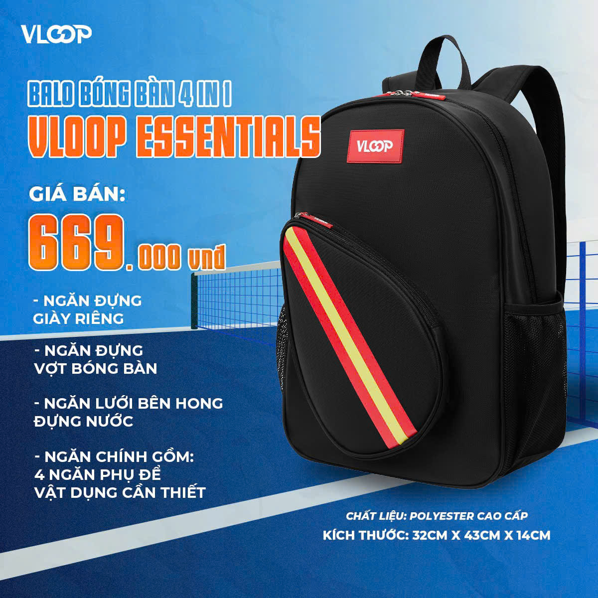 Balo Vloop Essentials Bóng bàn - Red