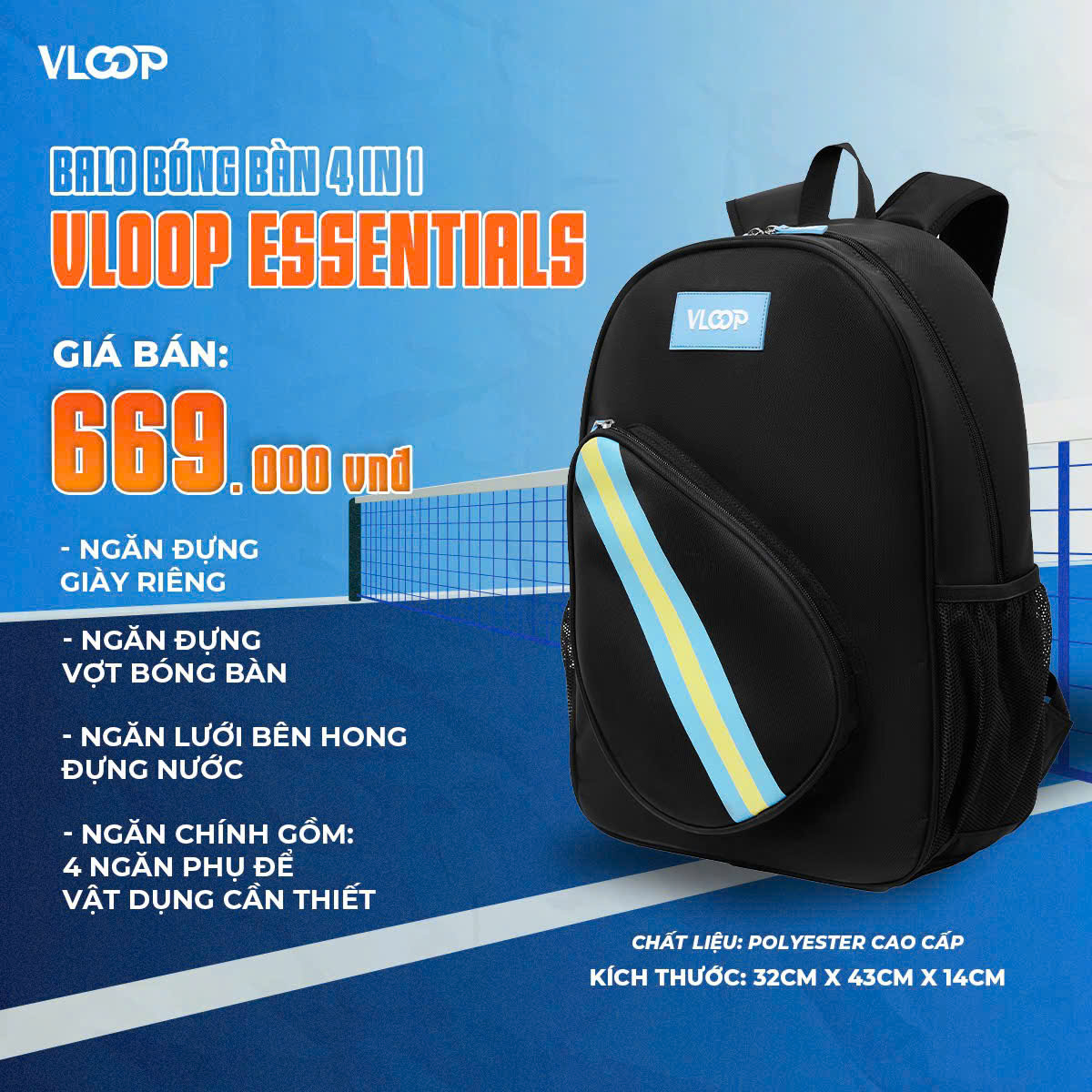 Balo Vloop Essentials Bóng bàn - Blue